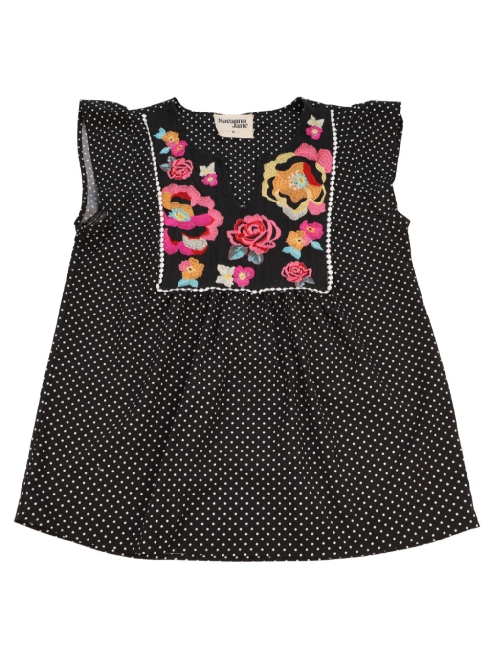 Savanna Jane Embroidered Polka Dot Boho Top Size M